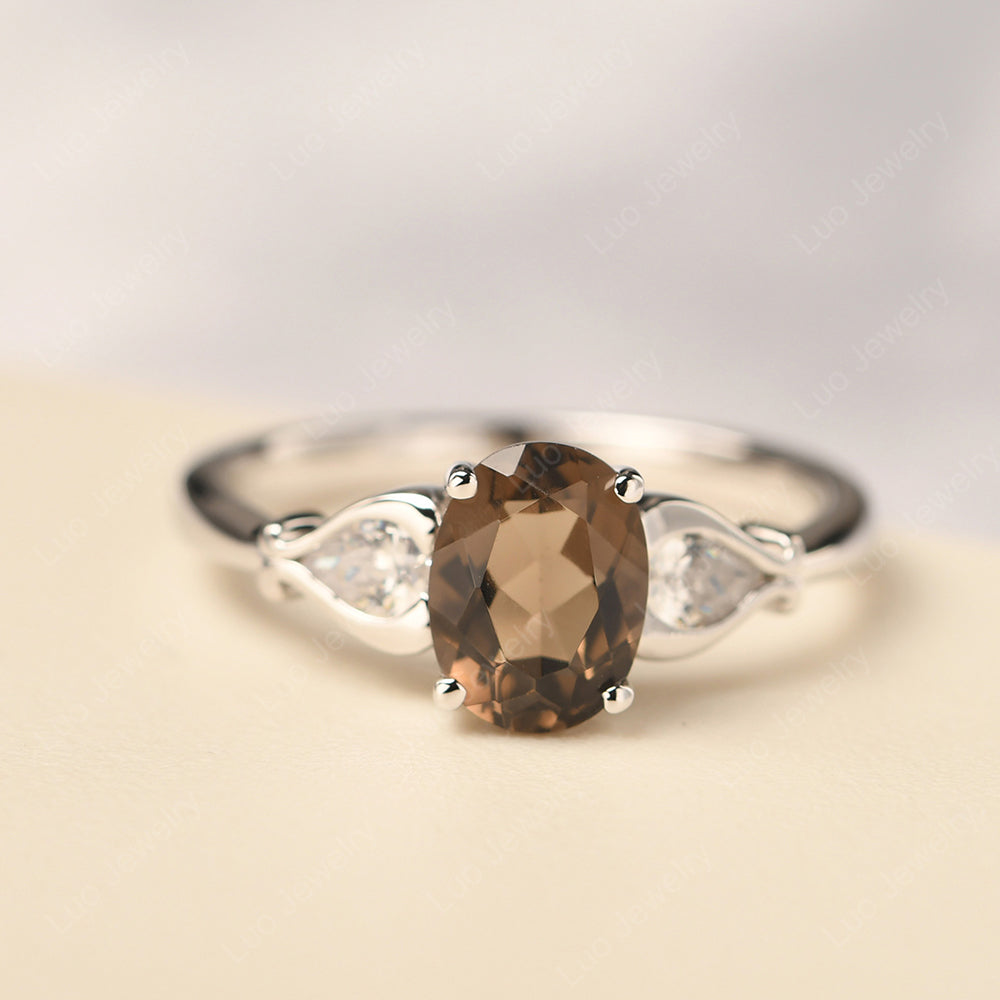 Vintage Smoky Quartz  Ring With Pear Side Stones - LUO Jewelry