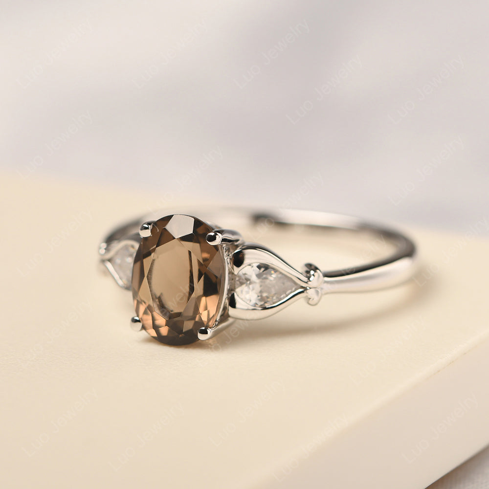 Vintage Smoky Quartz  Ring With Pear Side Stones - LUO Jewelry