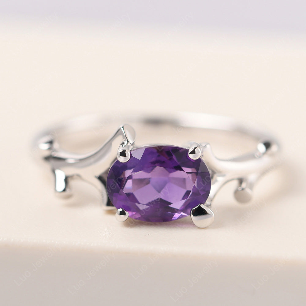Oval Cut East West Amethyst Ring Twig Ring - LUO Jewelry
