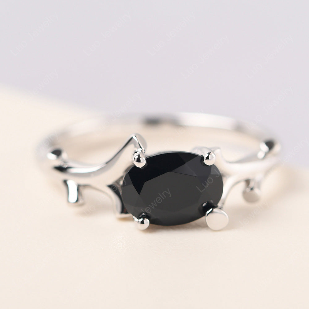 Oval Cut East West Black Spinel Ring Twig Ring - LUO Jewelry