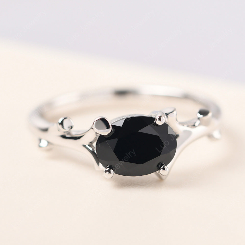 Oval Cut East West Black Spinel Ring Twig Ring - LUO Jewelry
