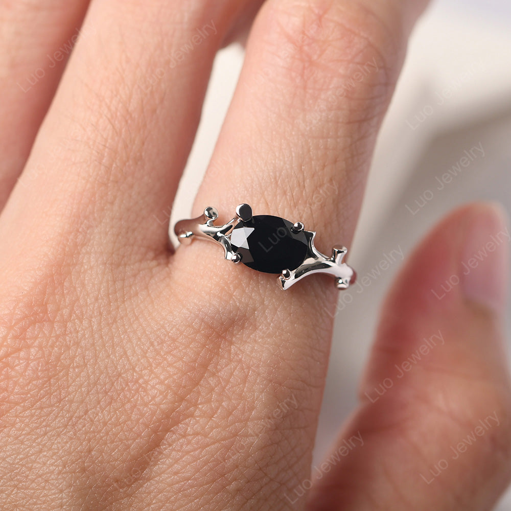 Oval Cut East West Black Spinel Ring Twig Ring - LUO Jewelry