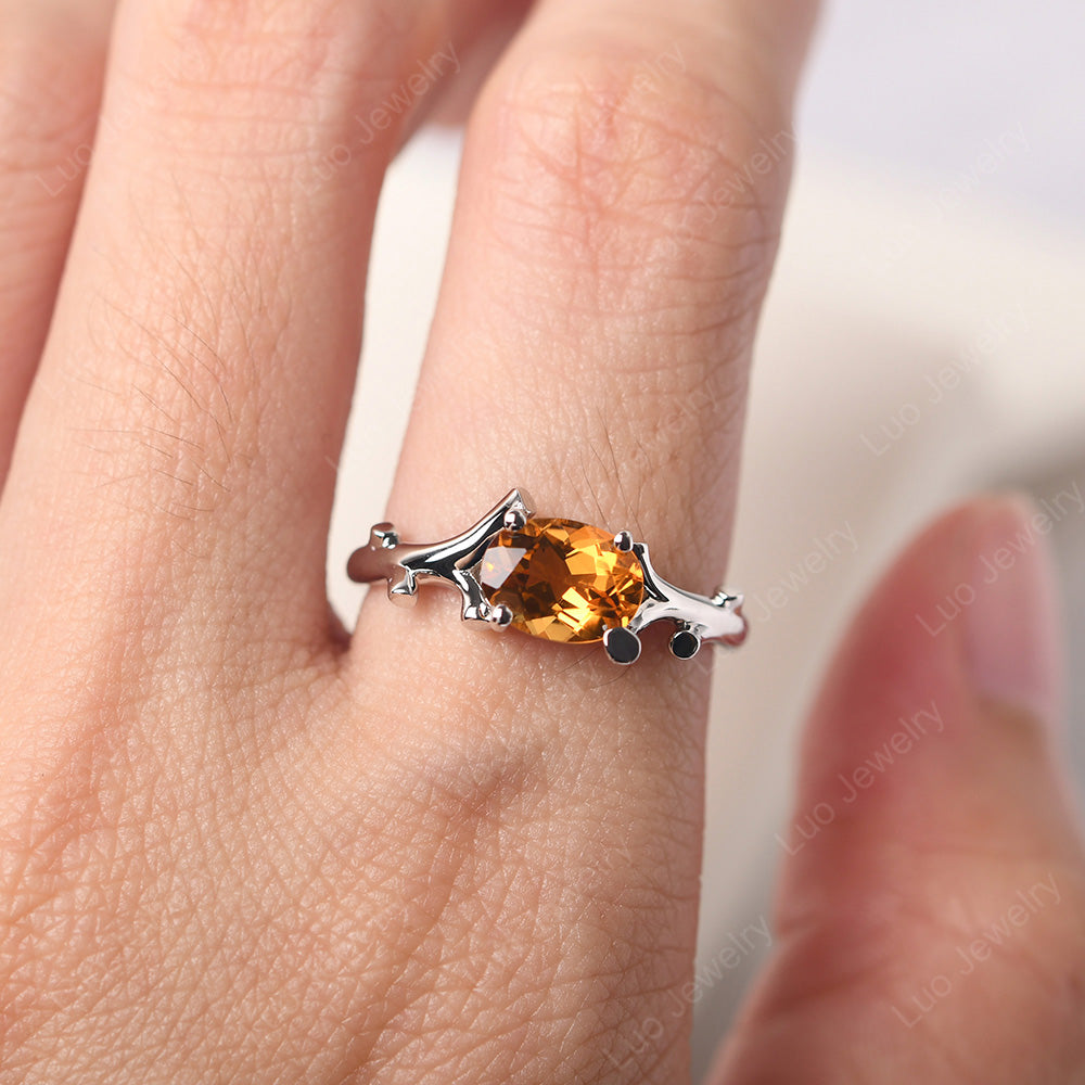 Oval Cut East West Citrine Ring Twig Ring - LUO Jewelry