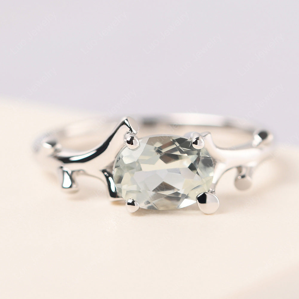 Oval Cut East West Green Amethyst Ring Twig Ring - LUO Jewelry