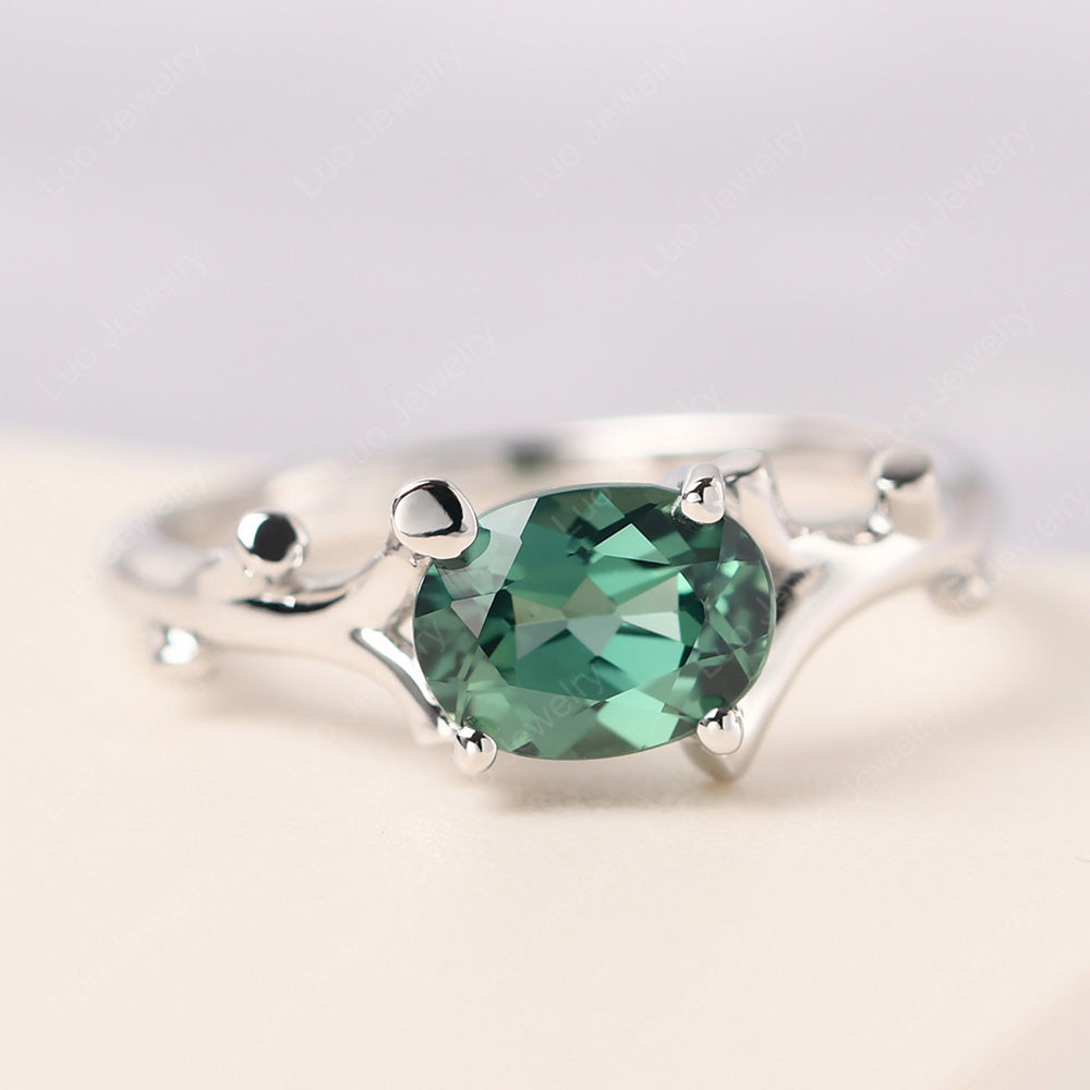 Oval Cut East West Green Sapphire Ring Twig Ring - LUO Jewelry