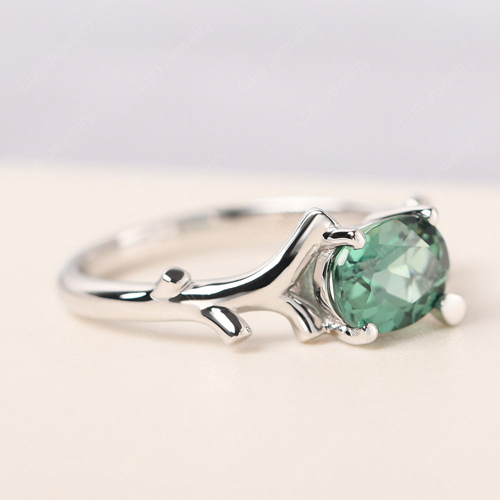 Oval Cut East West Green Sapphire Ring Twig Ring - LUO Jewelry