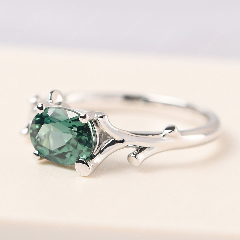 Oval Cut East West Green Sapphire Ring Twig Ring - LUO Jewelry
