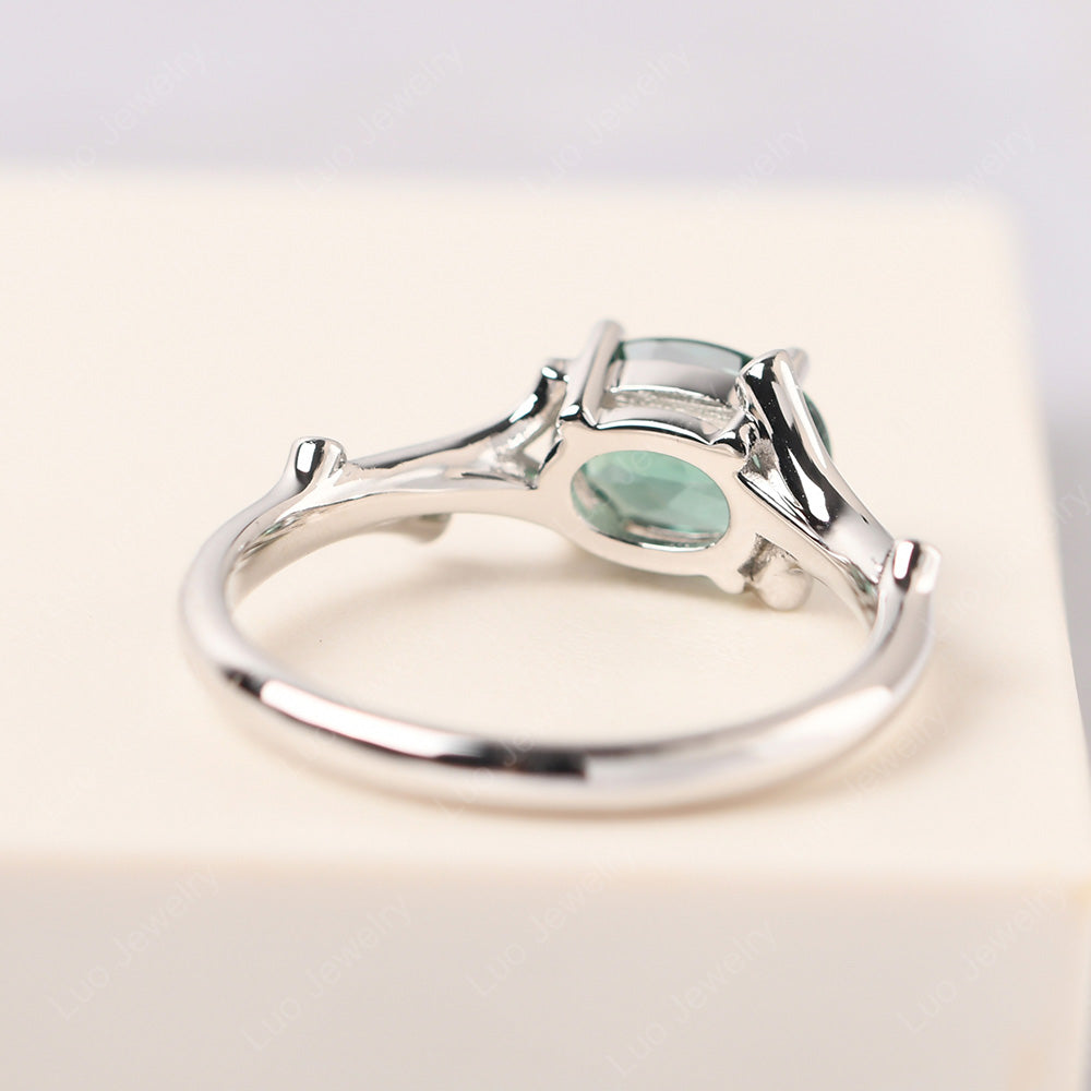 Oval Cut East West Green Sapphire Ring Twig Ring - LUO Jewelry