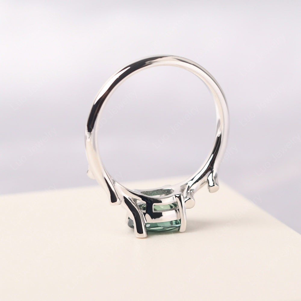 Oval Cut East West Green Sapphire Ring Twig Ring - LUO Jewelry
