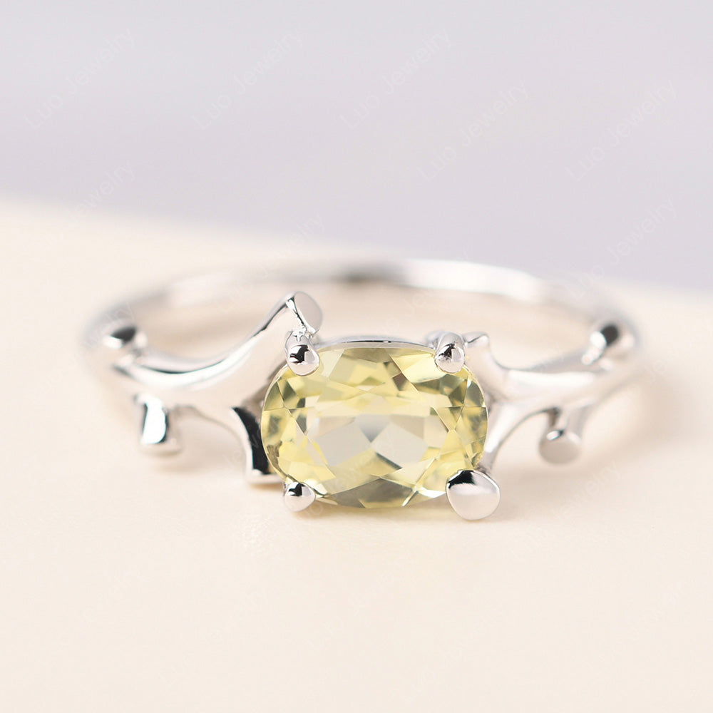 Oval Cut East West Lemon Quartz Ring Twig Ring - LUO Jewelry