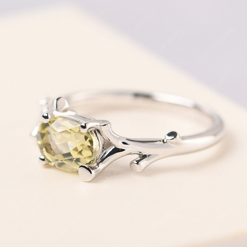 Oval Cut East West Lemon Quartz Ring Twig Ring - LUO Jewelry