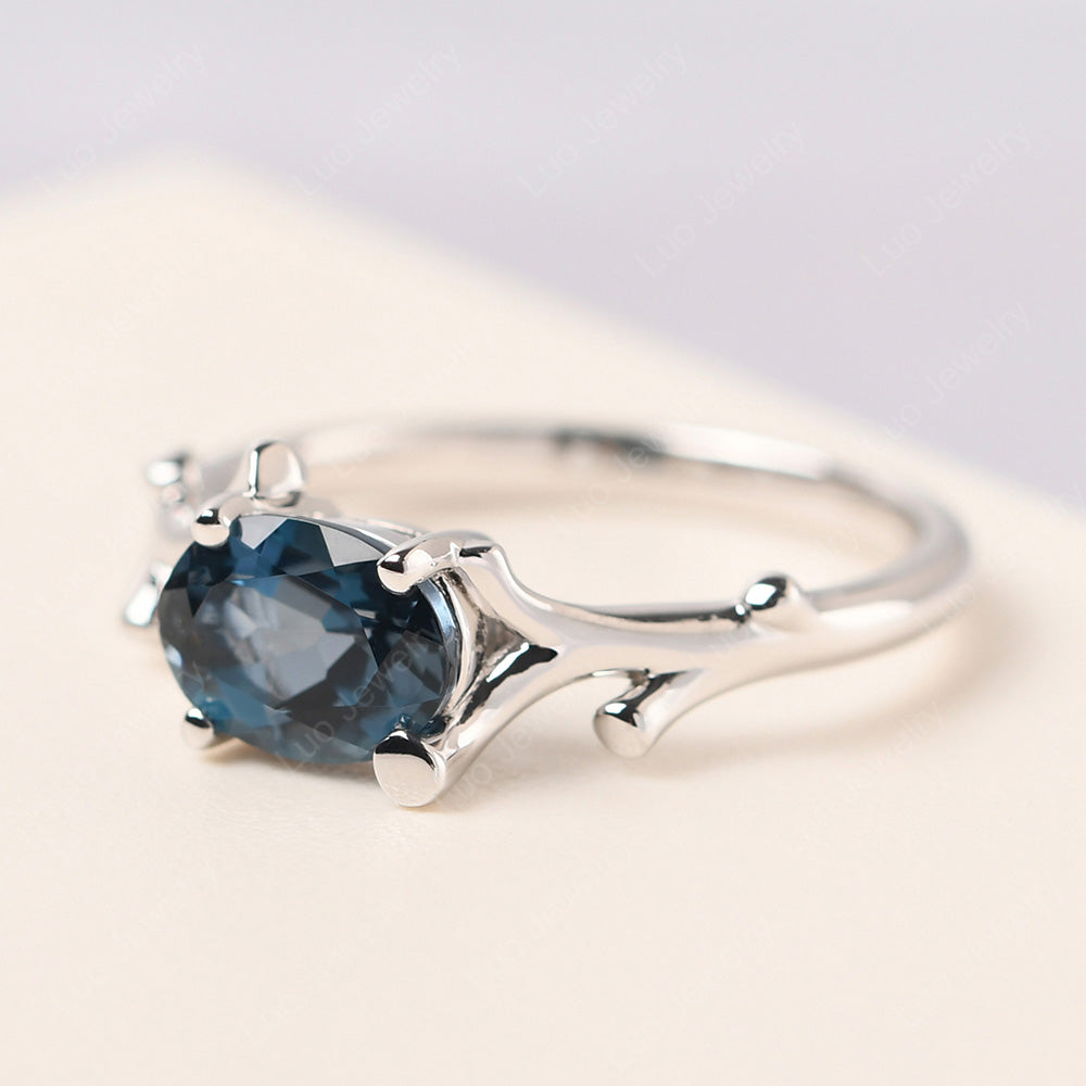 Oval Cut East West London Blue Topaz Ring Twig Ring - LUO Jewelry
