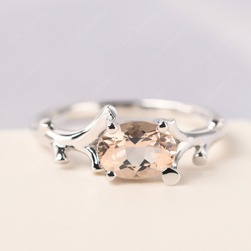 Oval Cut East West Morganite Ring Twig Ring - LUO Jewelry