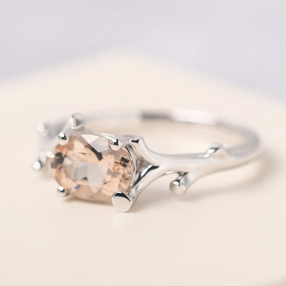 Oval Cut East West Morganite Ring Twig Ring - LUO Jewelry
