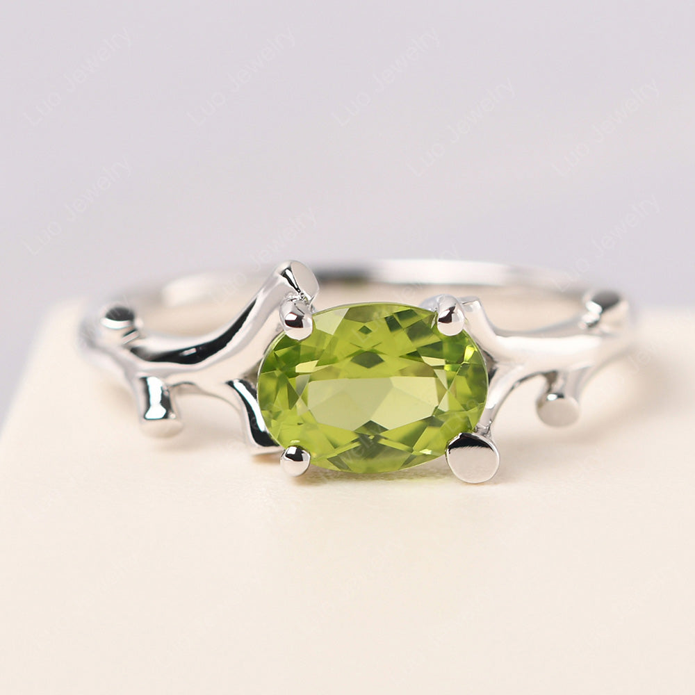 Oval Cut East West Peridot Ring Twig Ring - LUO Jewelry