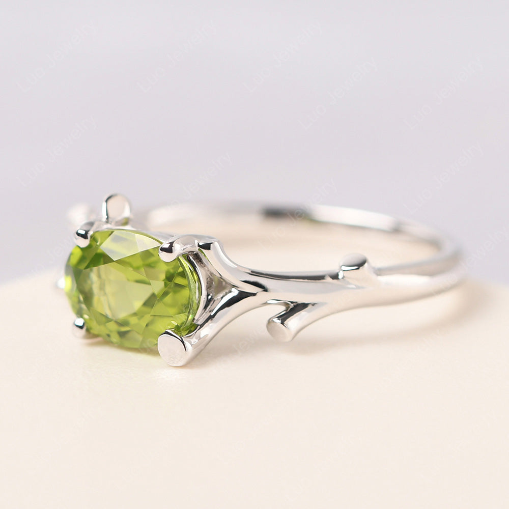 Oval Cut East West Peridot Ring Twig Ring - LUO Jewelry