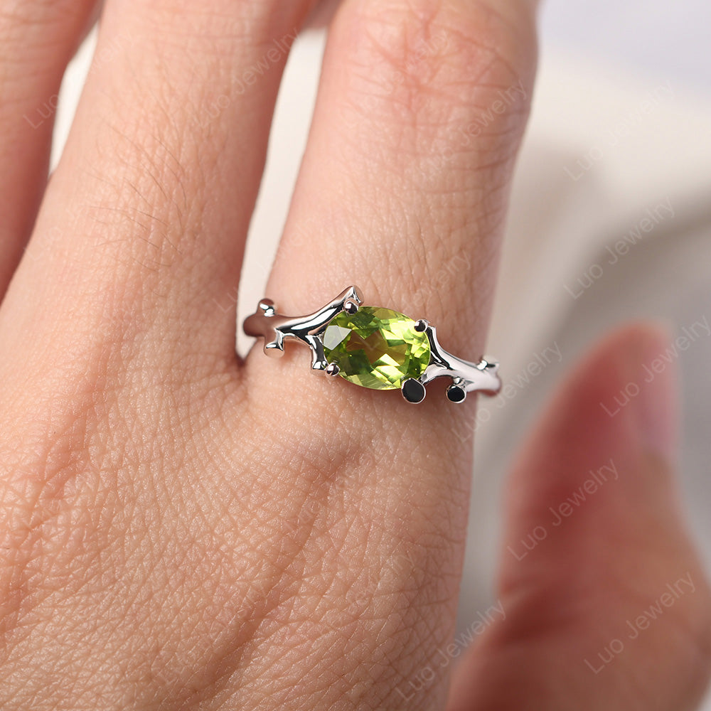 Oval Cut East West Peridot Ring Twig Ring - LUO Jewelry