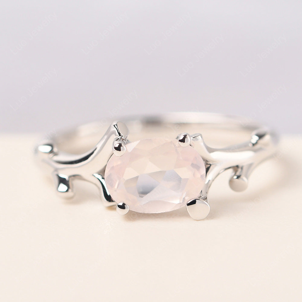 Oval Cut East West Rose Quartz Ring Twig Ring - LUO Jewelry