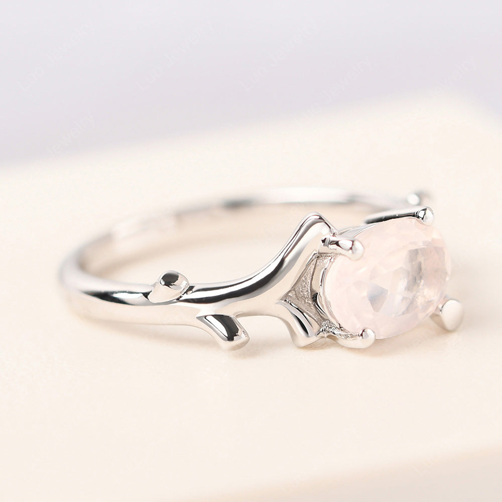Oval Cut East West Rose Quartz Ring Twig Ring - LUO Jewelry