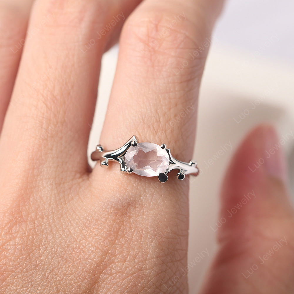 Oval Cut East West Rose Quartz Ring Twig Ring - LUO Jewelry