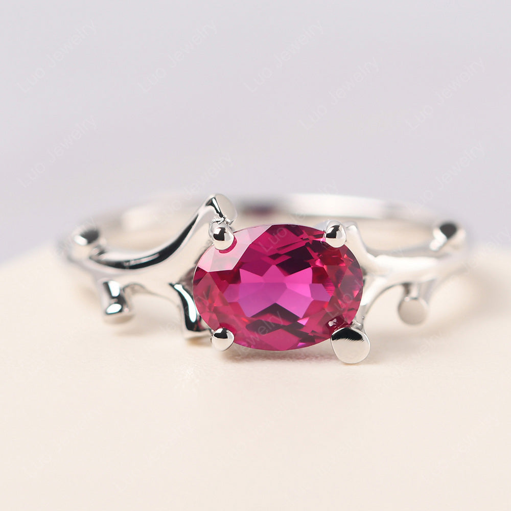 Oval Cut East West Ruby Ring Twig Ring - LUO Jewelry