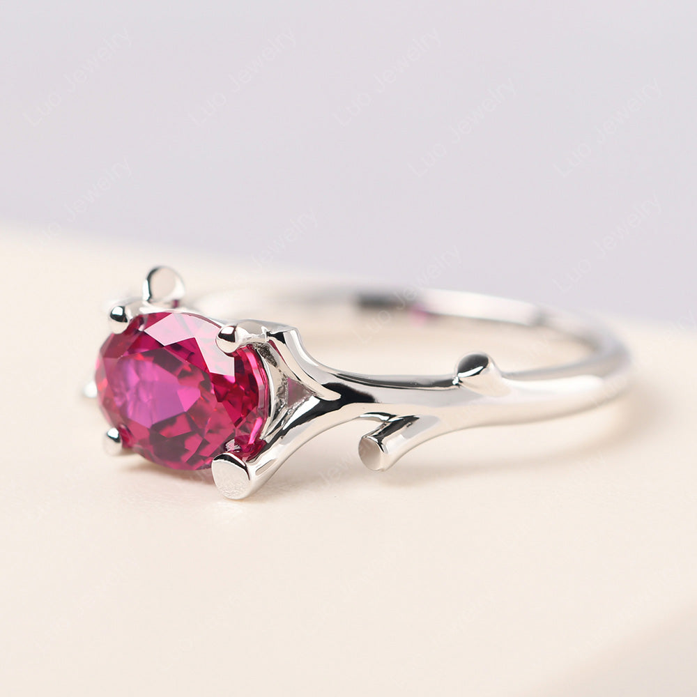 Oval Cut East West Ruby Ring Twig Ring - LUO Jewelry