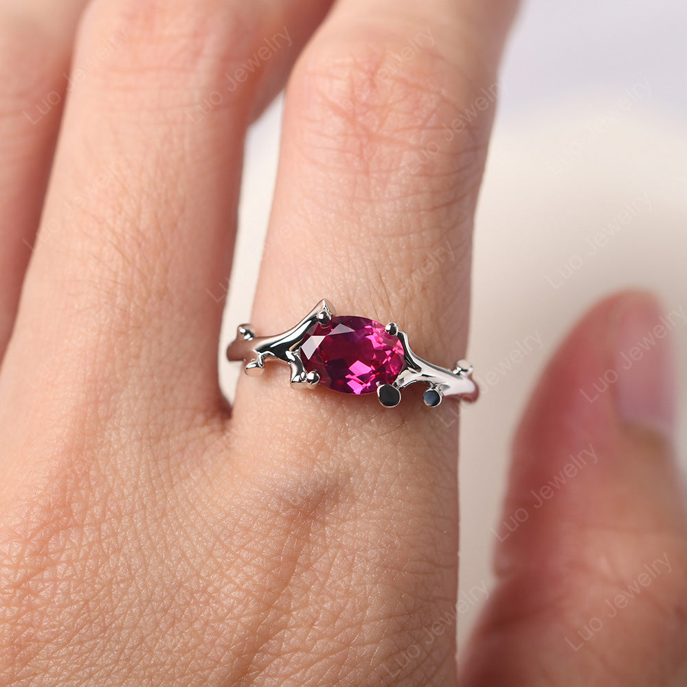 Oval Cut East West Ruby Ring Twig Ring - LUO Jewelry