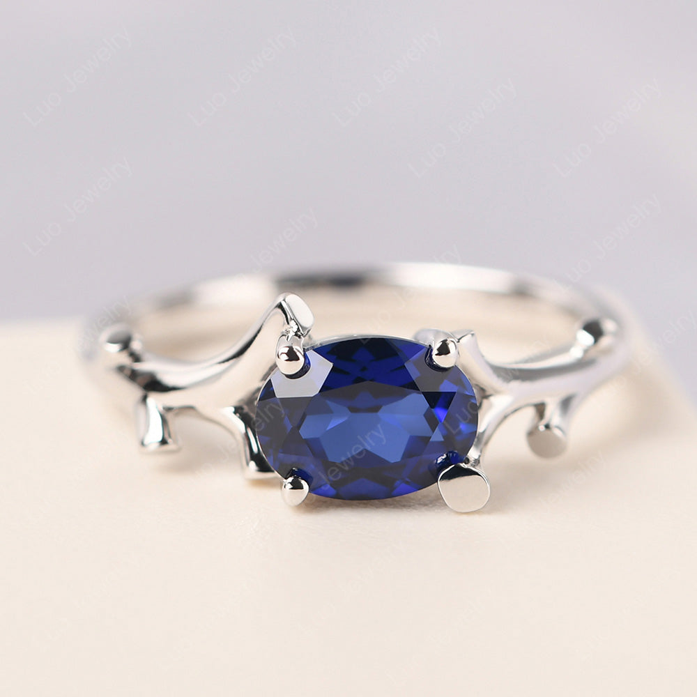 Oval Cut East West Lab Sapphire Ring Twig Ring - LUO Jewelry