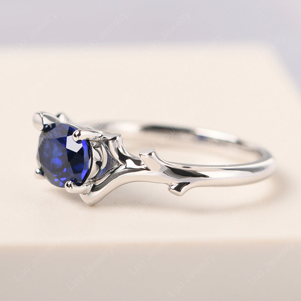 Oval Cut East West Lab Sapphire Ring Twig Ring - LUO Jewelry