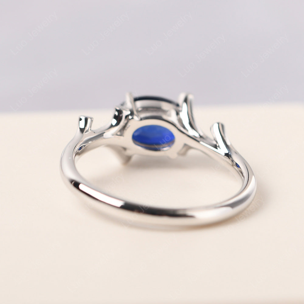 Oval Cut East West Lab Sapphire Ring Twig Ring - LUO Jewelry