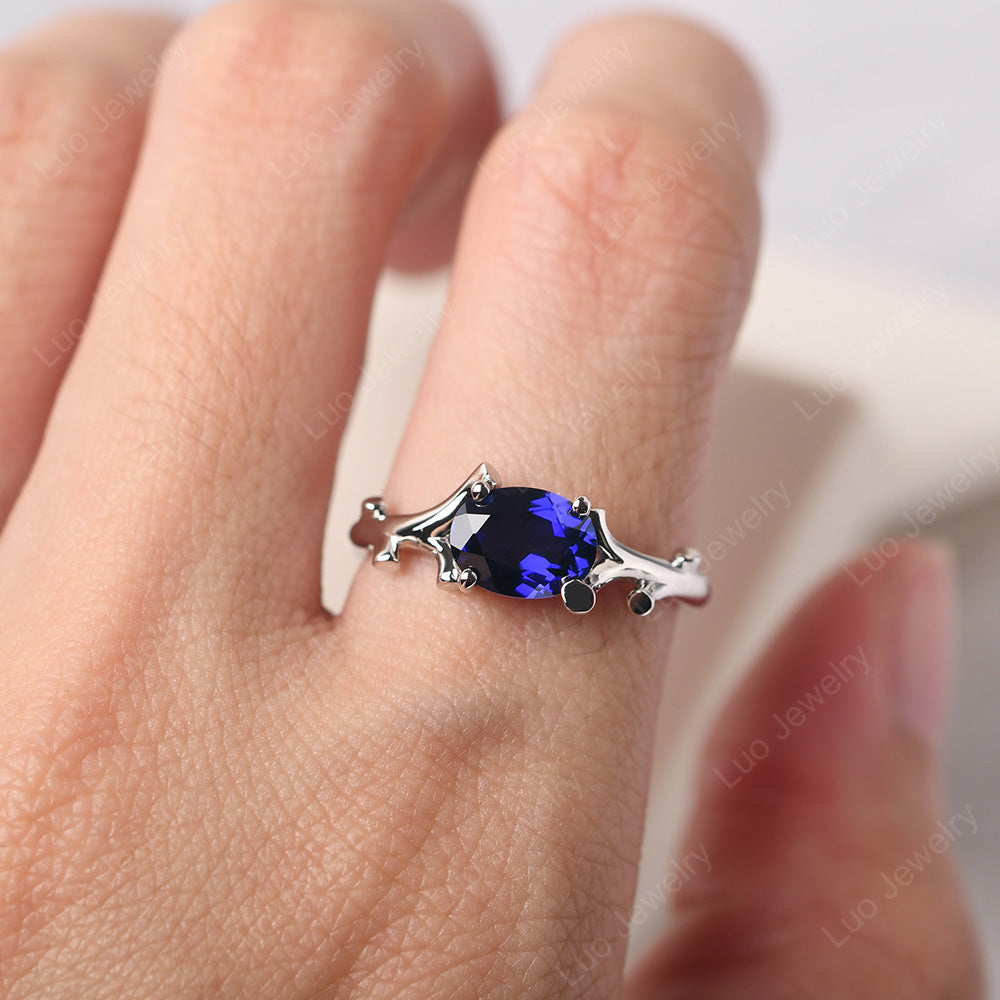 Oval Cut East West Lab Sapphire Ring Twig Ring - LUO Jewelry