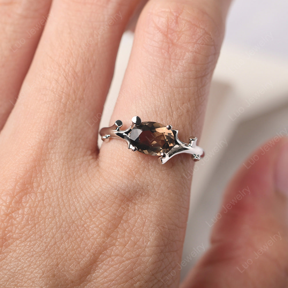 Oval Cut East West Smoky Quartz  Ring Twig Ring - LUO Jewelry