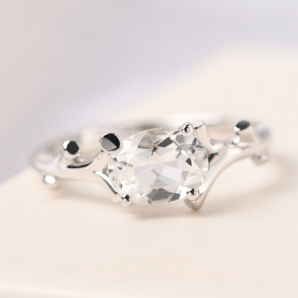 Oval Cut East West White Topaz Ring Twig Ring - LUO Jewelry