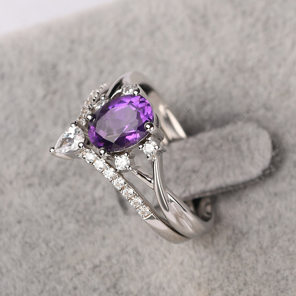 Split Shank Amethyst Ring With Wedding Band - LUO Jewelry