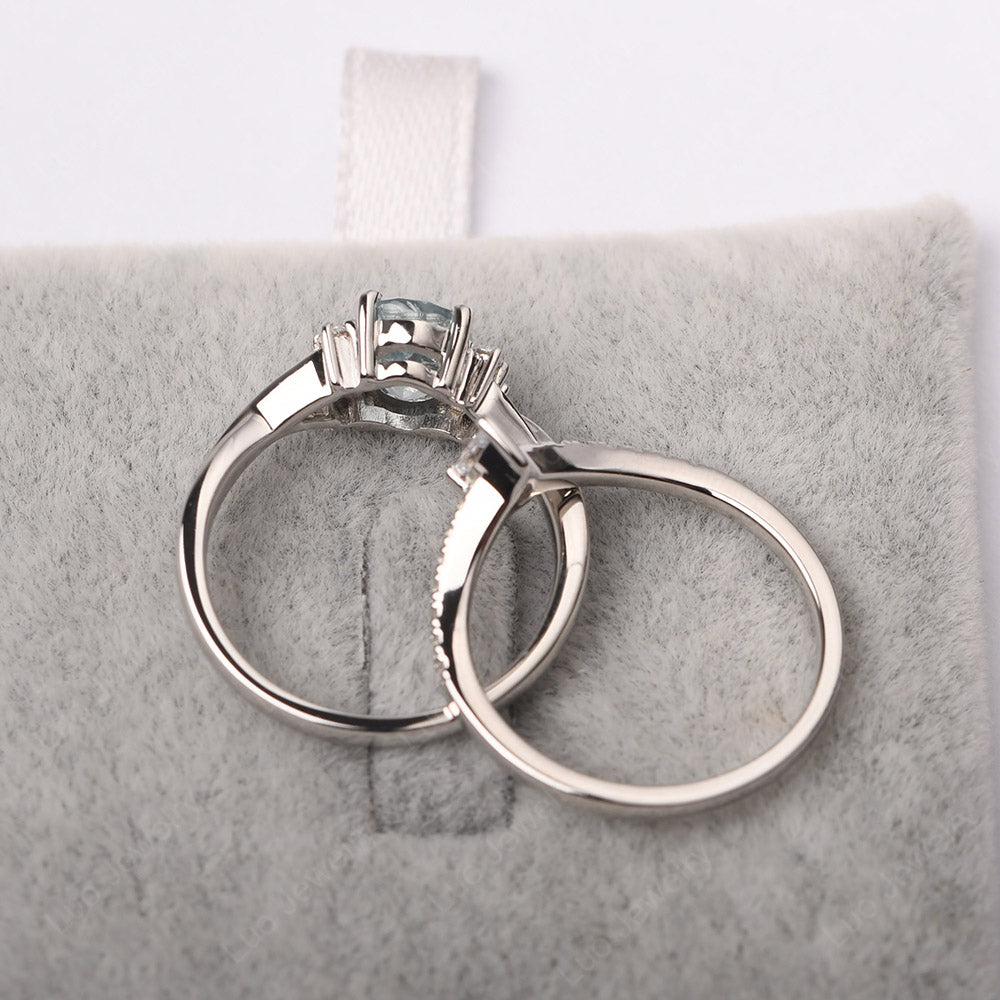 Split Shank Aquamarine Ring With Wedding Band - LUO Jewelry