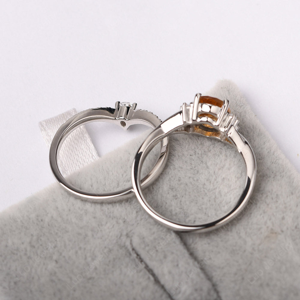 Split Shank Citrine Ring With Wedding Band - LUO Jewelry