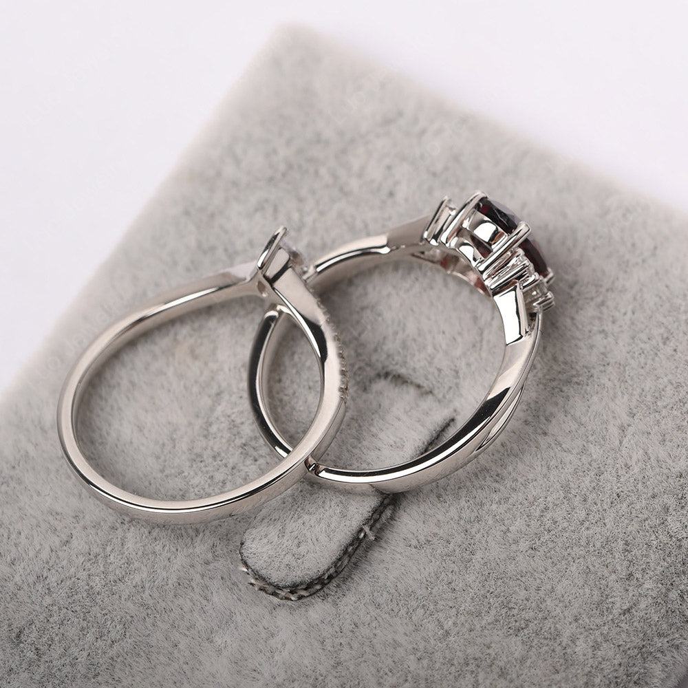 Split Shank Garnet Ring With Wedding Band - LUO Jewelry