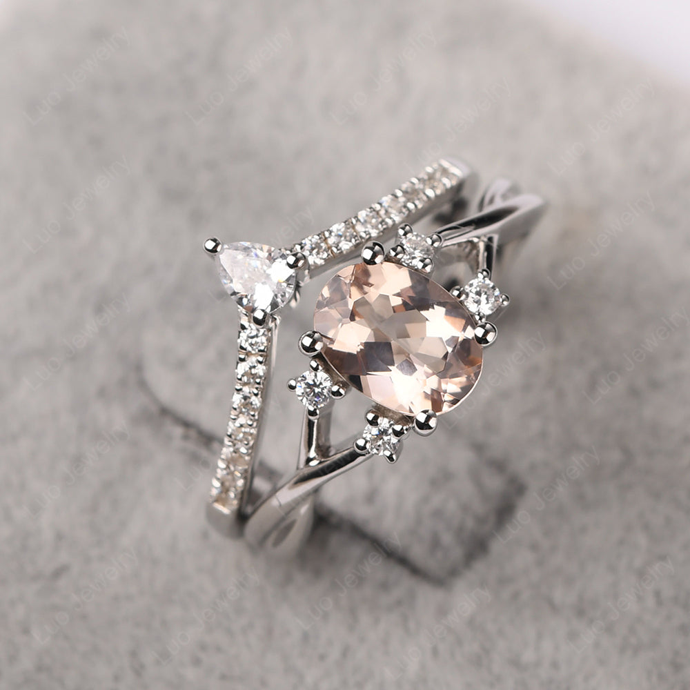 Split Shank Morganite Ring With Wedding Band - LUO Jewelry