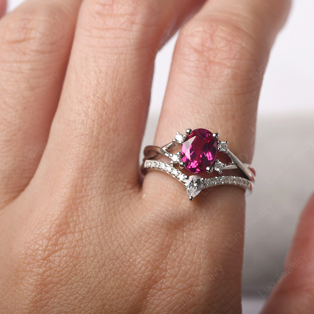 Split Shank Ruby Ring With Wedding Band - LUO Jewelry