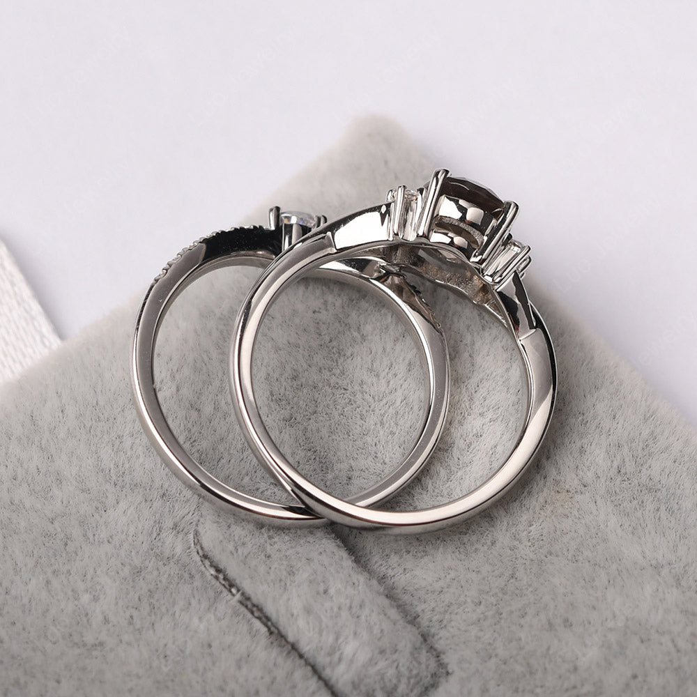 Split Shank Smoky Quartz  Ring With Wedding Band - LUO Jewelry