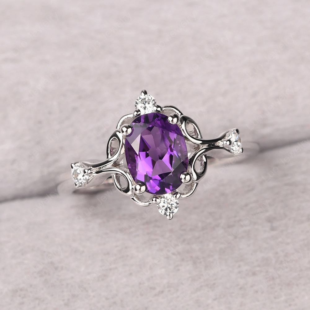 Amethyst Ring Oval Vintage Engagement Ring - LUO Jewelry