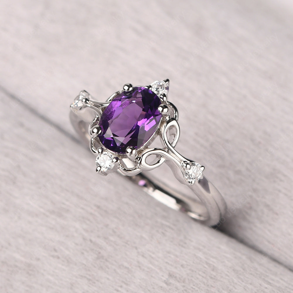 Amethyst Ring Oval Vintage Engagement Ring - LUO Jewelry