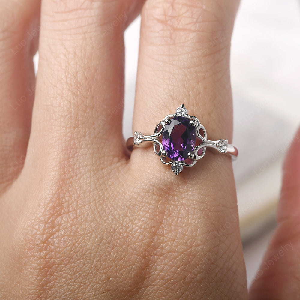 Amethyst Ring Oval Vintage Engagement Ring - LUO Jewelry