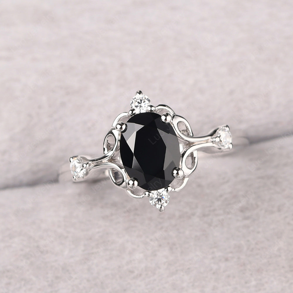 Black Spinel Ring Oval Vintage Engagement Ring - LUO Jewelry