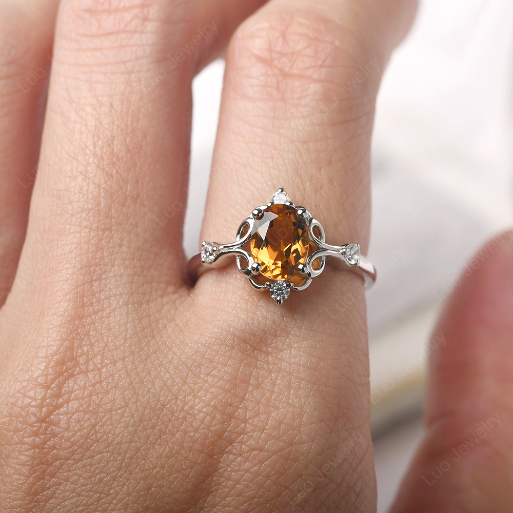 Citrine Ring Oval Vintage Engagement Ring - LUO Jewelry