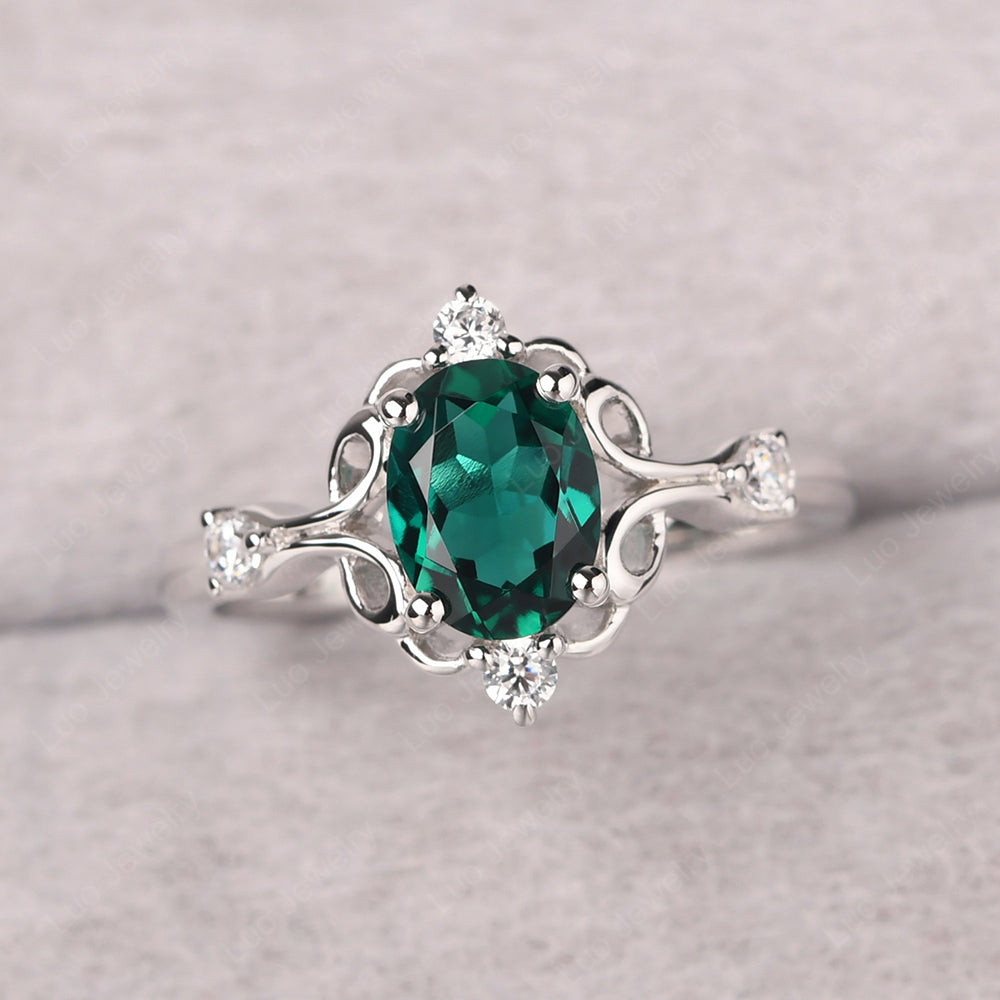 Emerald Ring Oval Vintage Engagement Ring - LUO Jewelry