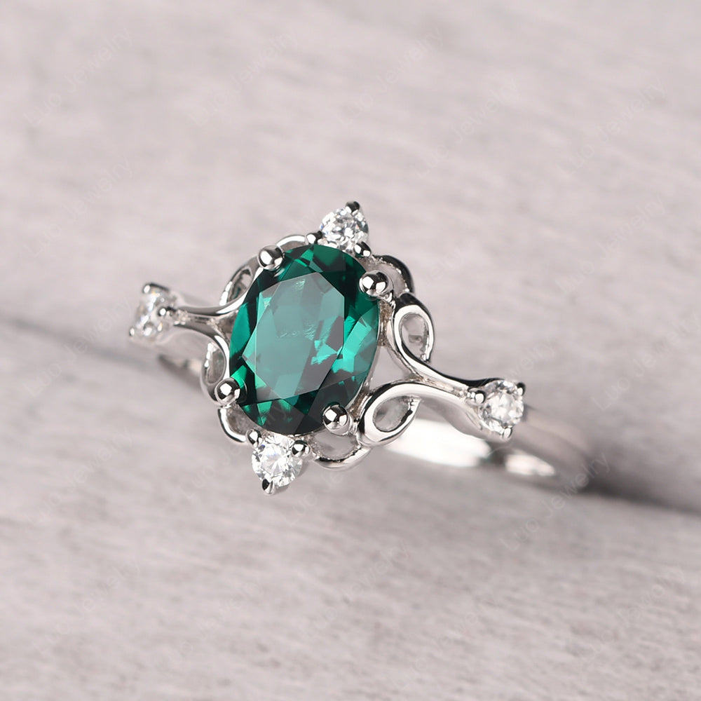 Emerald Ring Oval Vintage Engagement Ring - LUO Jewelry