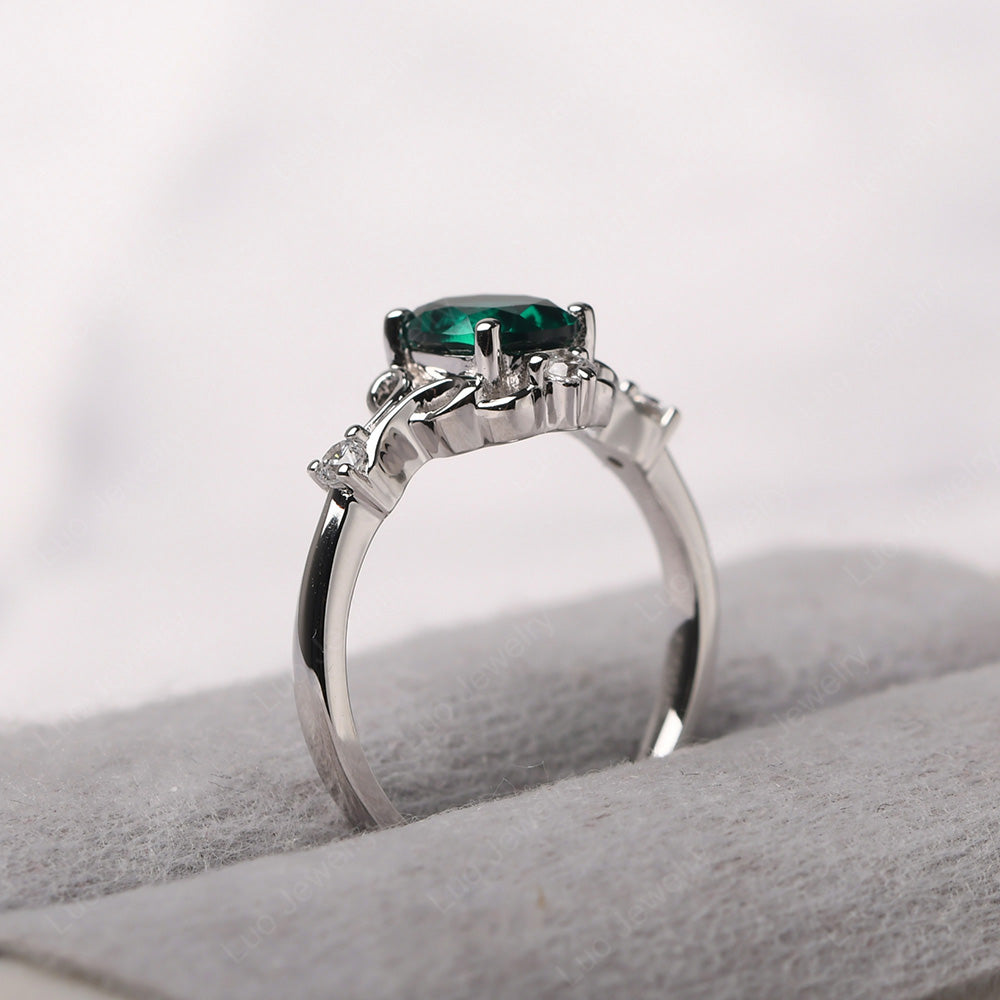 Emerald Ring Oval Vintage Engagement Ring - LUO Jewelry