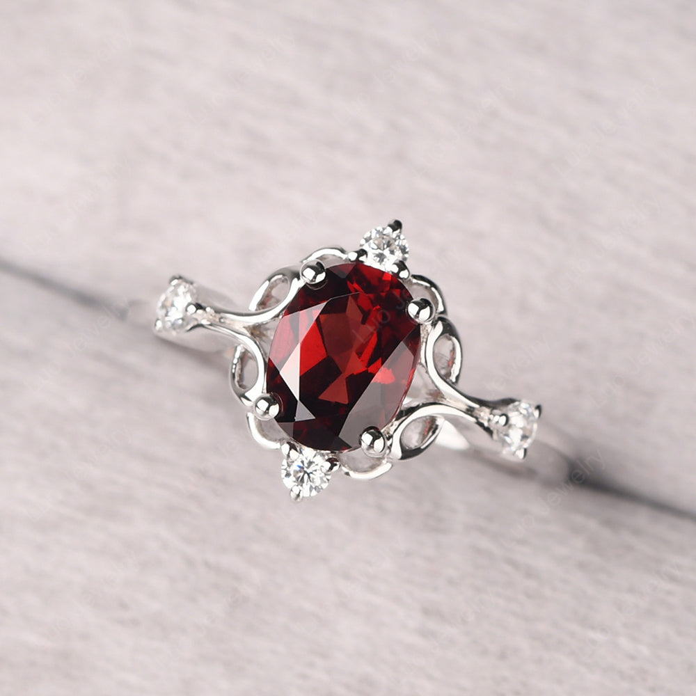 Garnet Ring Oval Vintage Engagement Ring - LUO Jewelry