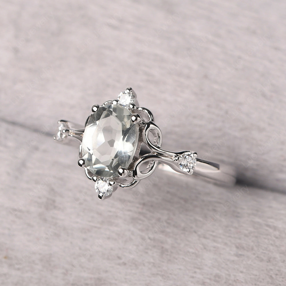 Green Amethyst Ring Oval Vintage Engagement Ring - LUO Jewelry